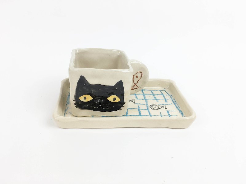 Nice Little Clay Manual Cup Set_Black Cat Party Cup 0135-05 - Mugs - Pottery White