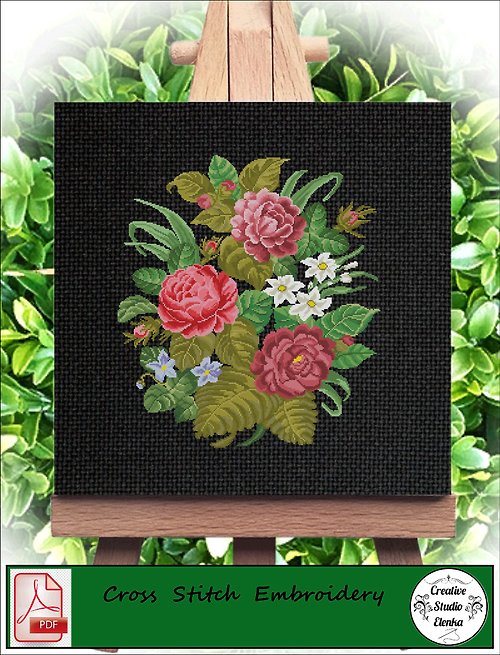 CreativeStudioElenka Vintage Cross Stitch Scheme Bouquet 6 - PDF Embroidery Scheme