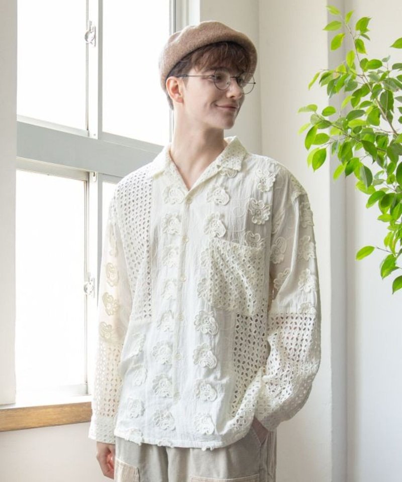 【熱門預購】刺繡拼接寬版男裝襯衫 (2色) IDS-5307 - 男襯衫/休閒襯衫 - 棉．麻 