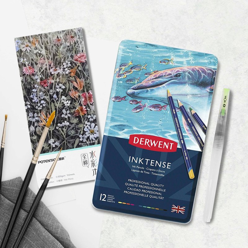 Ink color pencil set (with water pen) painting stationery - อุปกรณ์เขียนอื่นๆ - วัสดุอื่นๆ สีน้ำเงิน