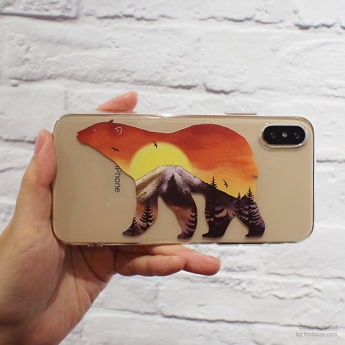 OneLittleForest 富士山北極熊-日落-防摔透明軟殼- iphone系列, Samsung, Android