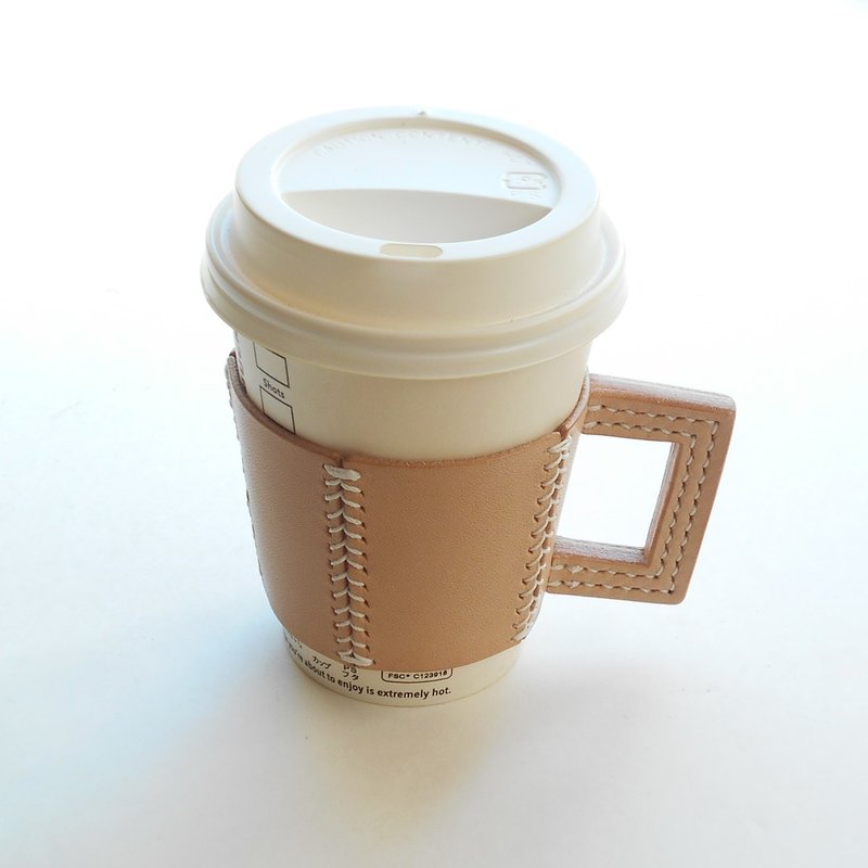 五邊形皮革杯套自然色 - 飲料提袋/杯套 - 真皮 