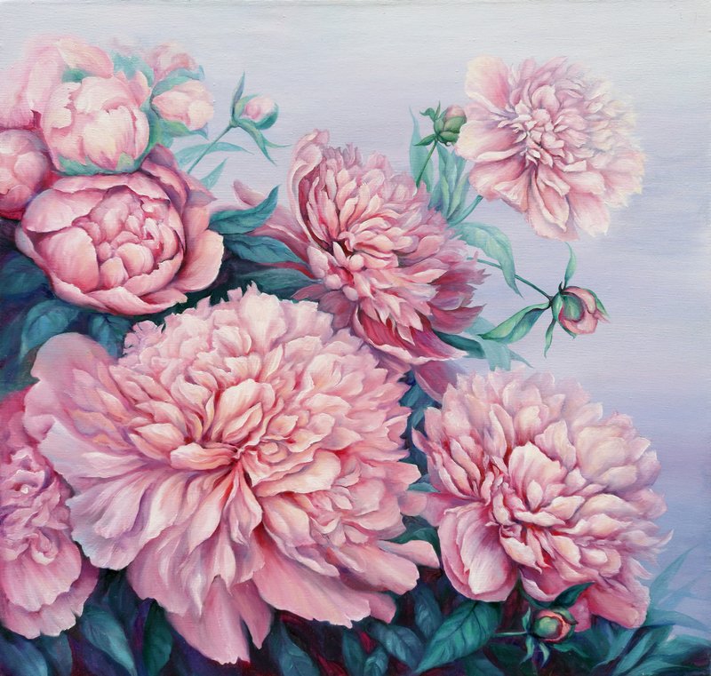 Peony Oil Painting Original Wall Art on Canvas 70x70cm - 海報/掛畫/掛布 - 棉．麻 