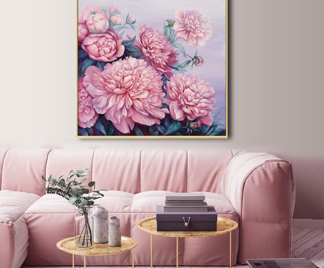 Peony Flower Painting, Pink Peony Canvas Wall Art