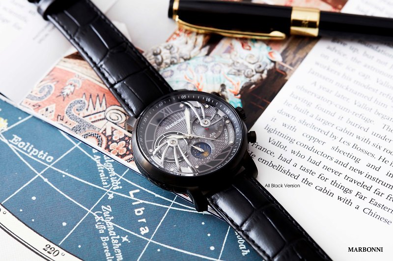 Marbonni Automatic Collection – Black Strap - นาฬิกาผู้ชาย - สแตนเลส ขาว