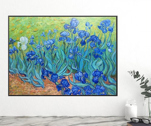 アイリスの絵画ゴッホ、青い花のアート、オリジナルの絵画