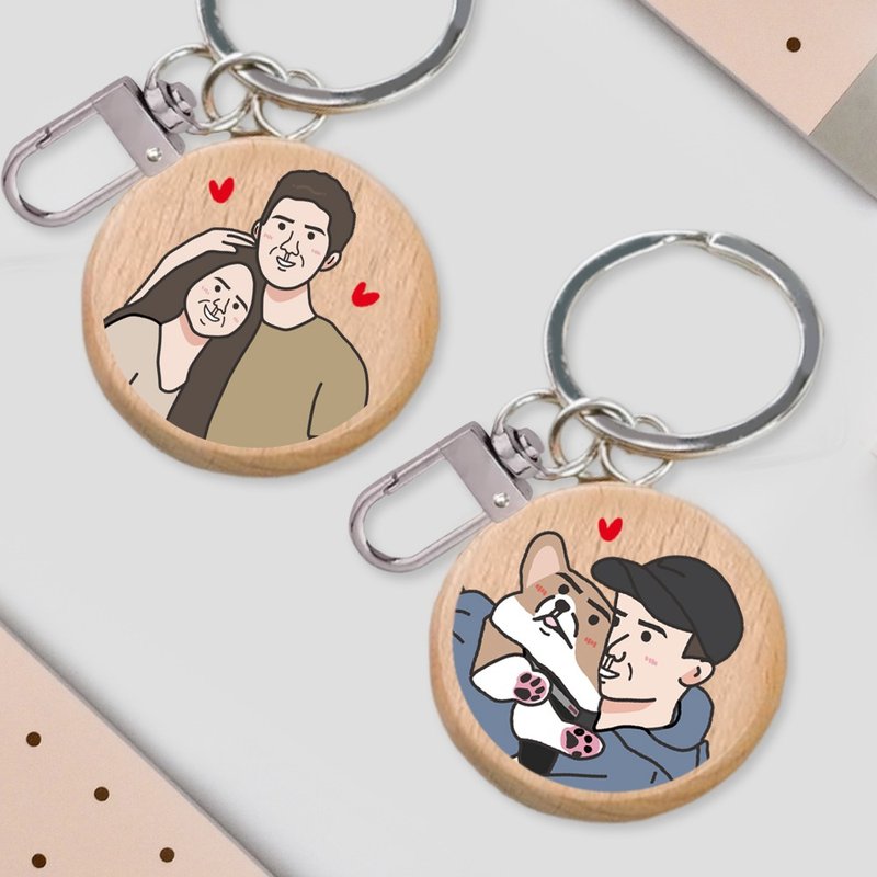 [Customized] Ugly cute face painting/warm wooden keychain - ที่ห้อยกุญแจ - ไม้ หลากหลายสี