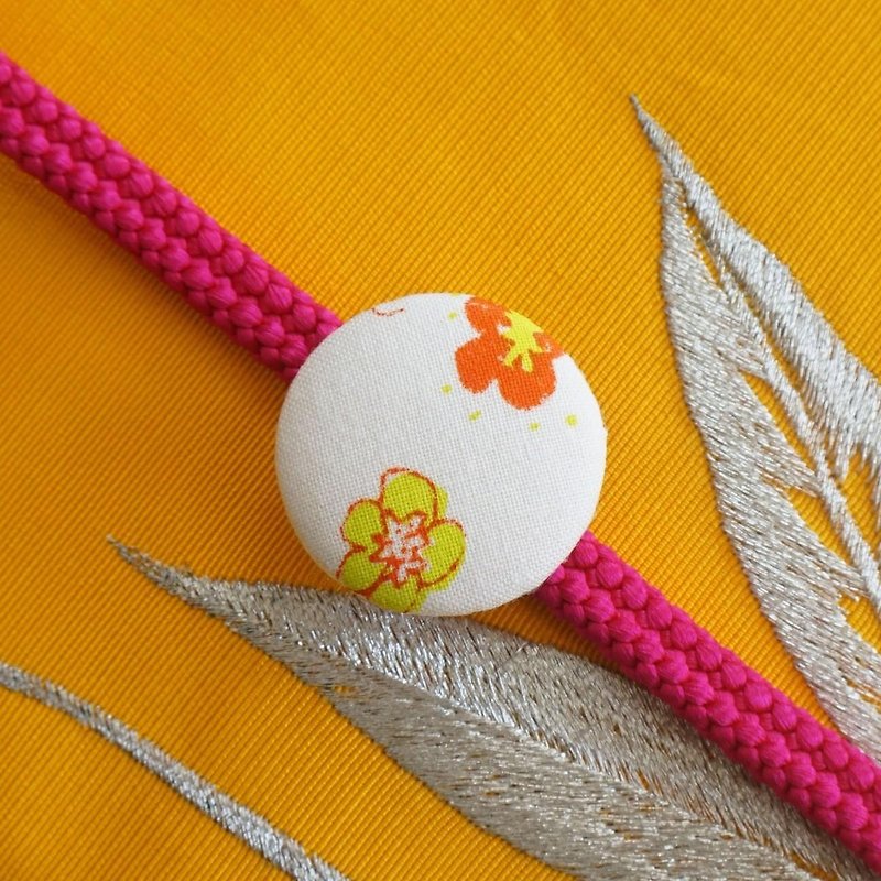 Hand-printed original walnut button obi clasp "Hana 1" - อื่นๆ - ผ้าฝ้าย/ผ้าลินิน สึชมพู