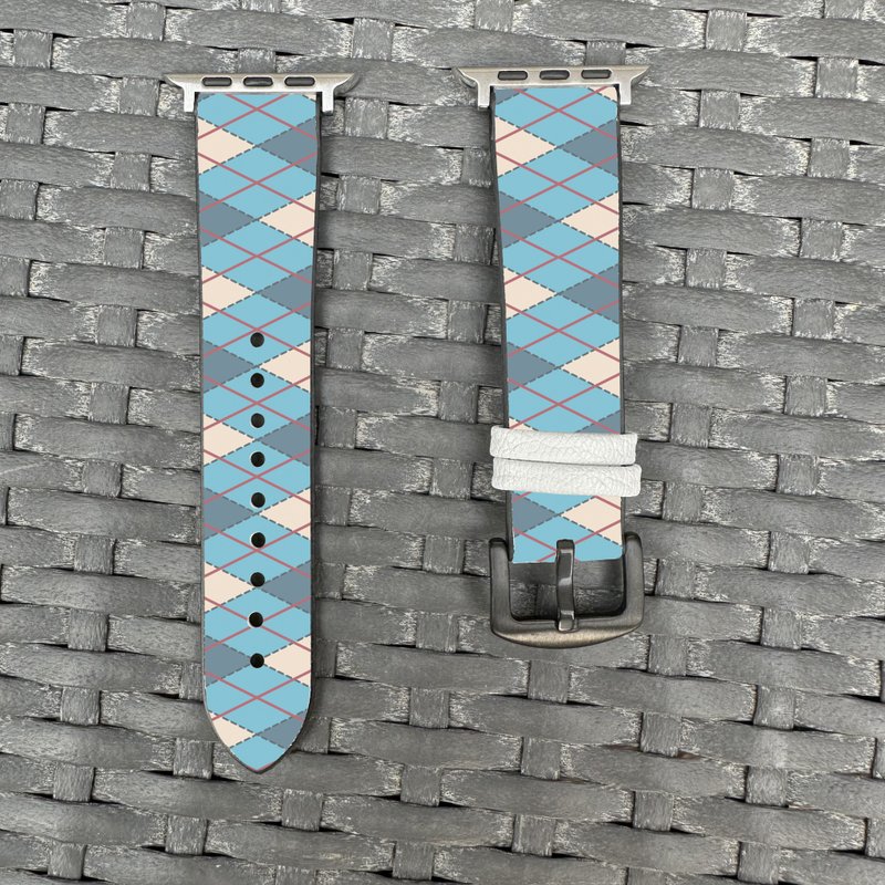 藍色格子紋圖案 Apple Watch 潮流矽膠錶帶 - argyle-be - 錶帶 - 矽膠 多色