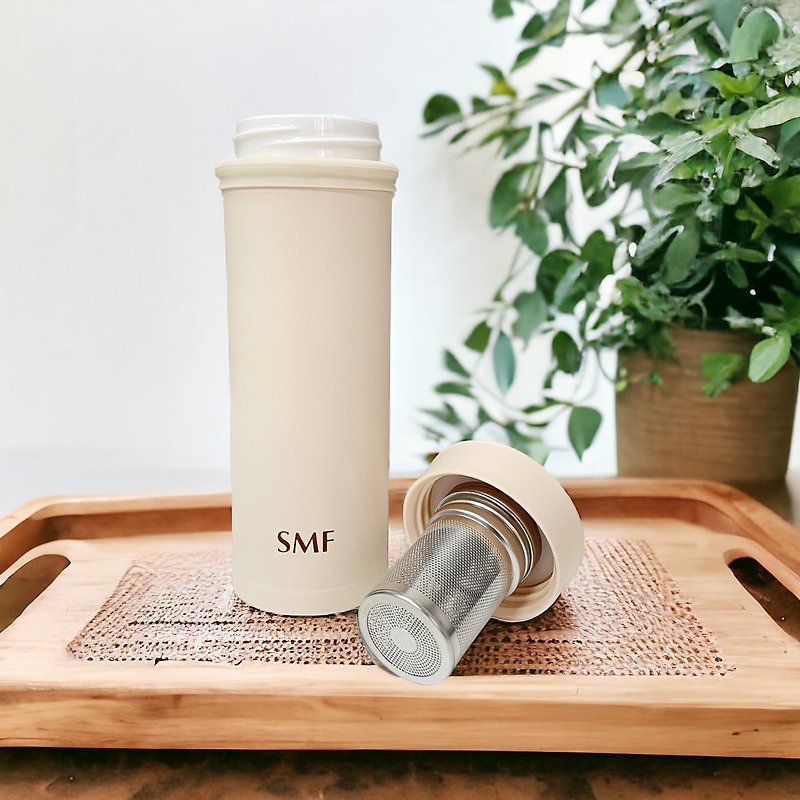 [All-ceramic mouth] SMF bone china thermos cup 400ml (including tea filter) - กระบอกน้ำร้อน - เครื่องลายคราม ขาว