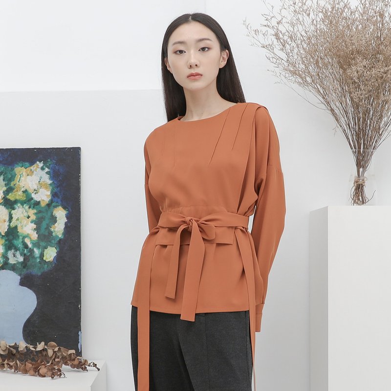 Pianzhang_Chapter Double Layer Top_22AF008_Orange - Women's Tops - Polyester Orange