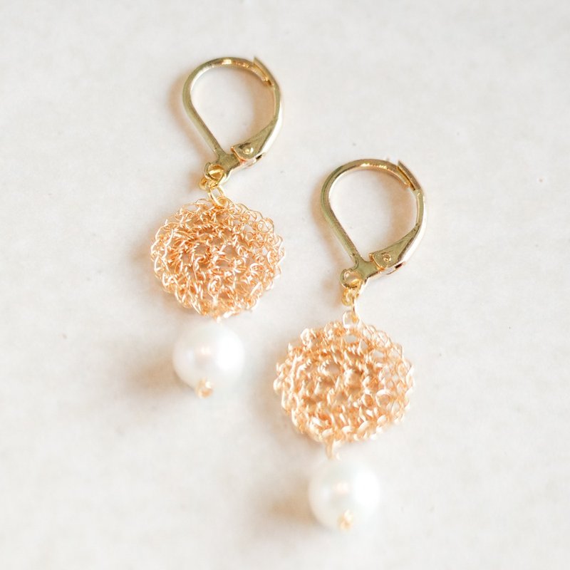 Delicate Wire Lace and Freshwater Baroque Pearl Earrings - Earrings & Clip-ons - Copper & Brass Gold