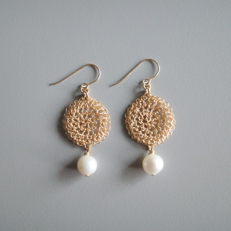 Lace Pearl 金屬蕾絲耳飾　Gold color - 耳環/耳夾/耳骨夾 - 銅/黃銅 金色
