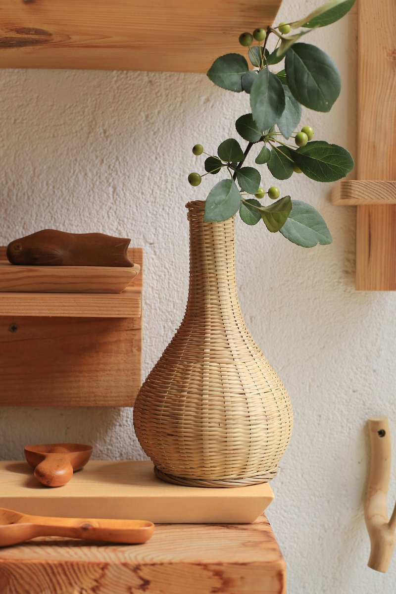 Bamboo weaving series | Narrow neck vase | Flower vases | Chinese tea table decoration | Traditional bamboo weaving - เซรามิก - ไม้ไผ่ 