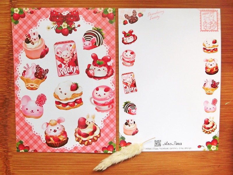 "Strawberry Rabbit" Postcard - การ์ด/โปสการ์ด - กระดาษ สึชมพู