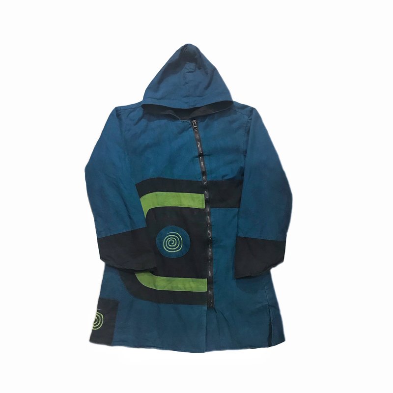 Vintage Patckwork Hoodie 拼接斜拉鍊連帽長版外套 - 男夾克/外套 - 棉．麻 多色