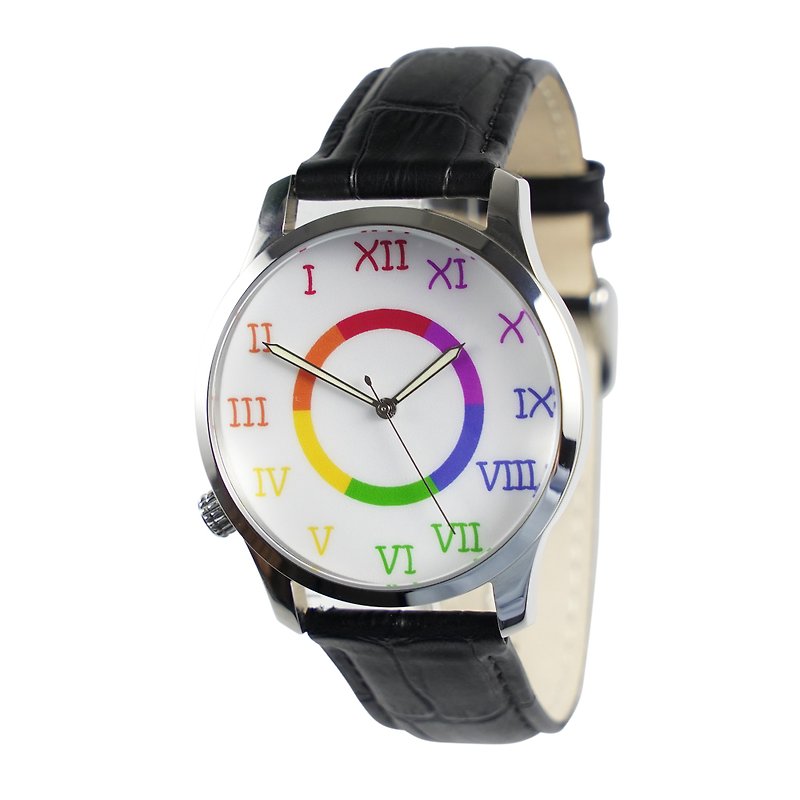 逆時針手錶 彩虹羅馬字  全球免運 - 男錶/中性錶 - 不鏽鋼 多色