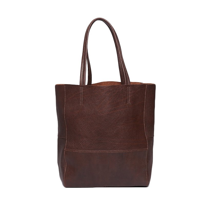 Narrow organic tote bag / Organic Tote / brown / black / leather - Messenger Bags & Sling Bags - Genuine Leather Brown