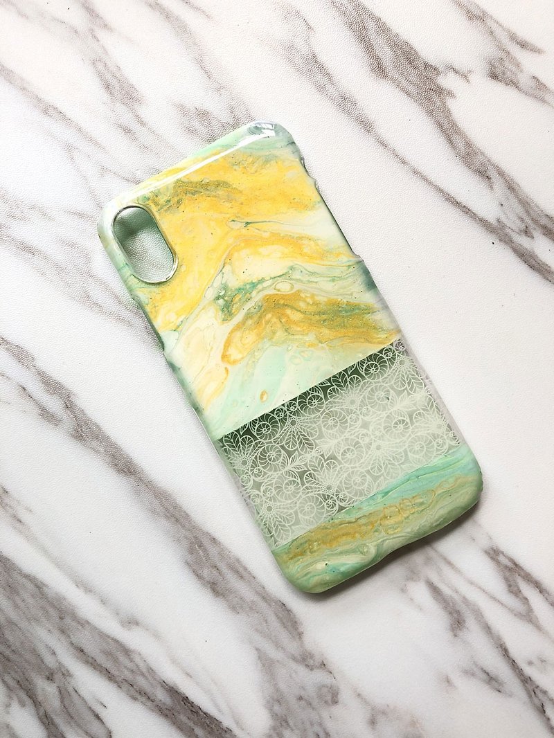 OOAK hand-painted phone case, only one available, Handmade marble IPhone case - Phone Cases - Plastic Yellow