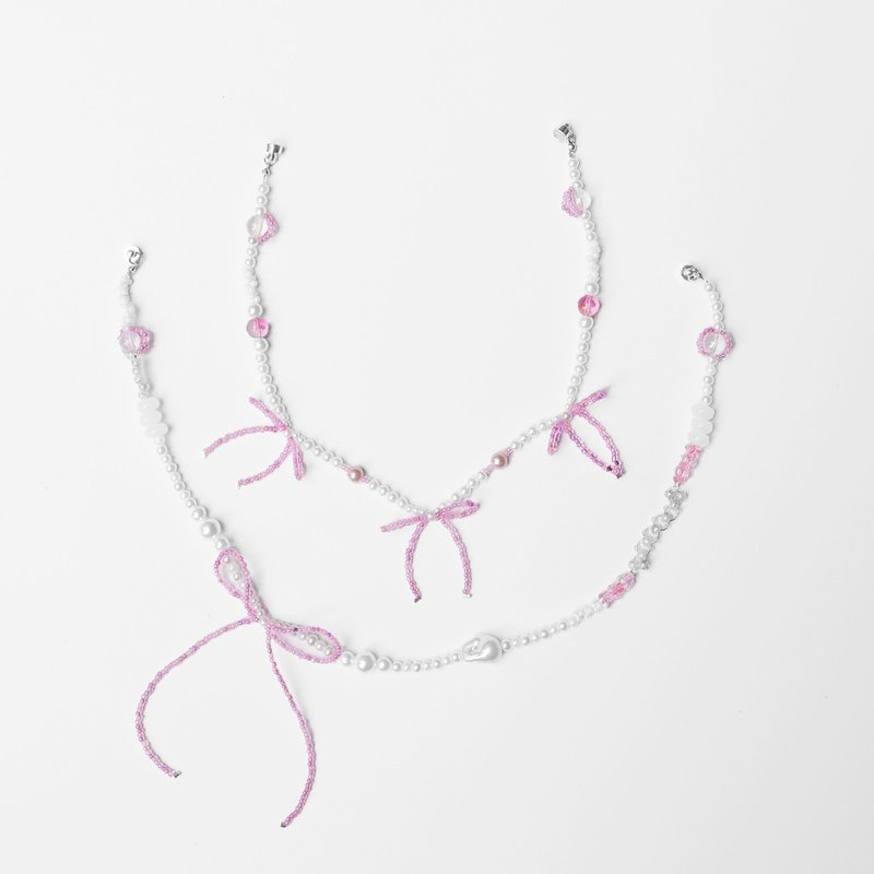 Loving links 蝴蝶結母女項鍊 - 項鍊 - 珍珠 多色