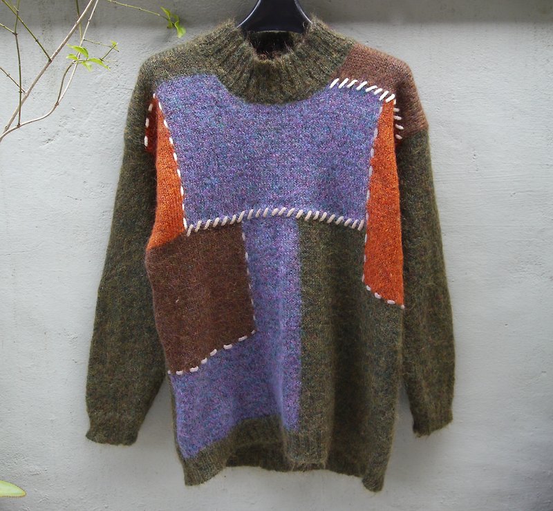 FOAK vintage color stitching high collar knit sweater - Men's Sweaters - Wool Multicolor