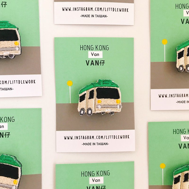 Hong Kong Series Embroideried  badge | Green minibus | Littdlework - เข็มกลัด/พิน - งานปัก หลากหลายสี