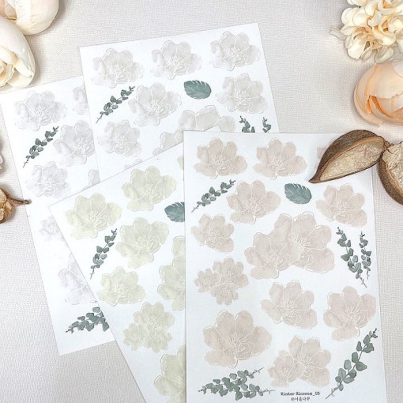 Winter Blossom Flower Plant Vintage Stickers - สติกเกอร์ - กระดาษ หลากหลายสี