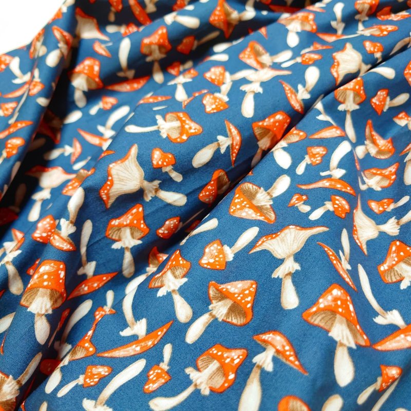 【受注制作】Mushroom mushroom navy / Free size / USA fabric / 日本製 - 裙子/長裙 - 棉．麻 藍色