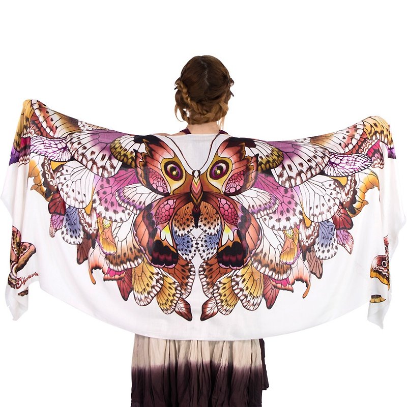 Brown Butterfly - Silk Cashmere - ผ้าพันคอ - ผ้าไหม สีนำ้ตาล