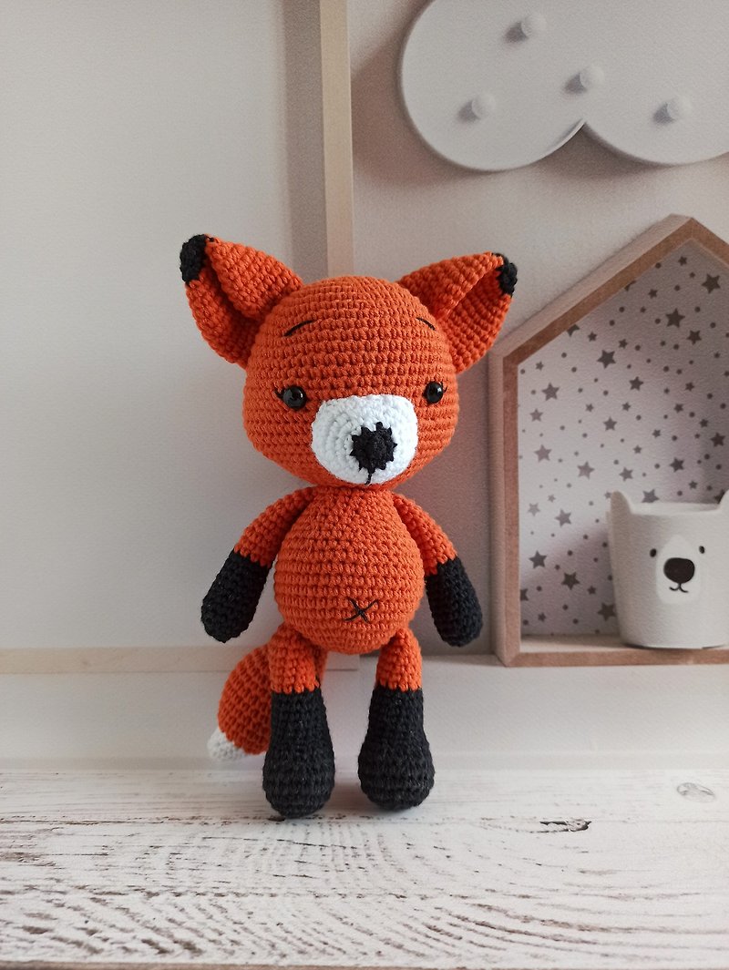 Hand woven stuffed toy fox, crochet toys animals,  gift for kids, first toy, - 寶寶/兒童玩具/玩偶 - 棉．麻 灰色