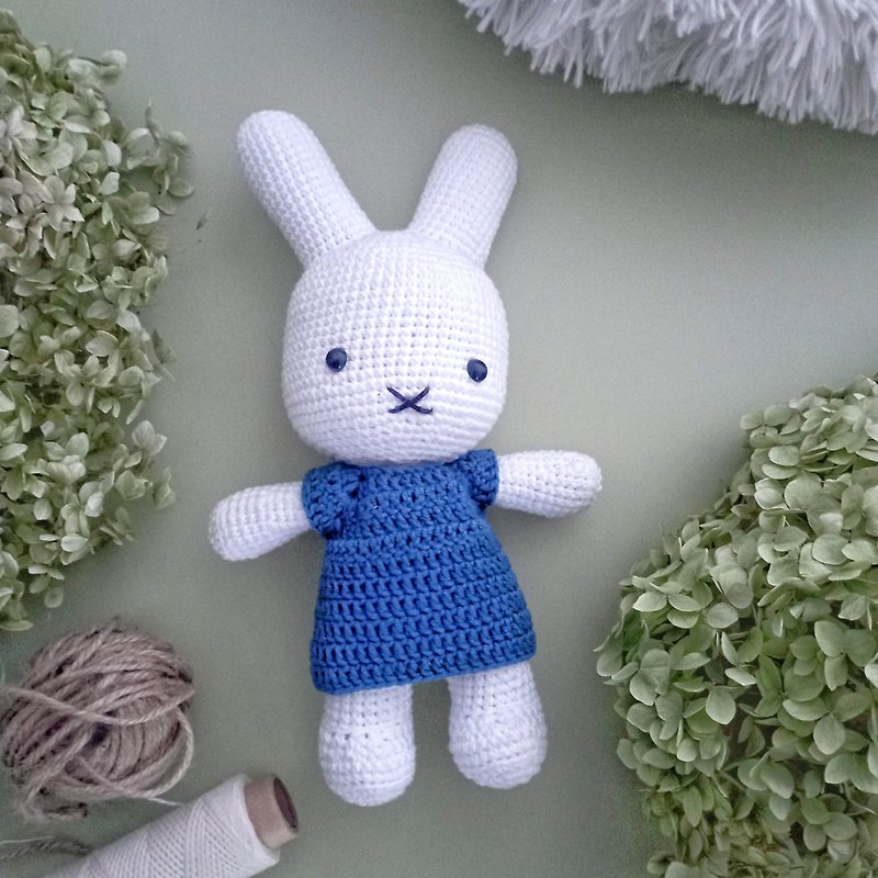 Miffy handmade and her blue dress - Stuffed Dolls & Figurines - Cotton & Hemp White