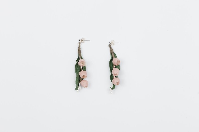 Lily of the valley earrings hand-made fabric plant design - Earrings & Clip-ons - Cotton & Hemp 