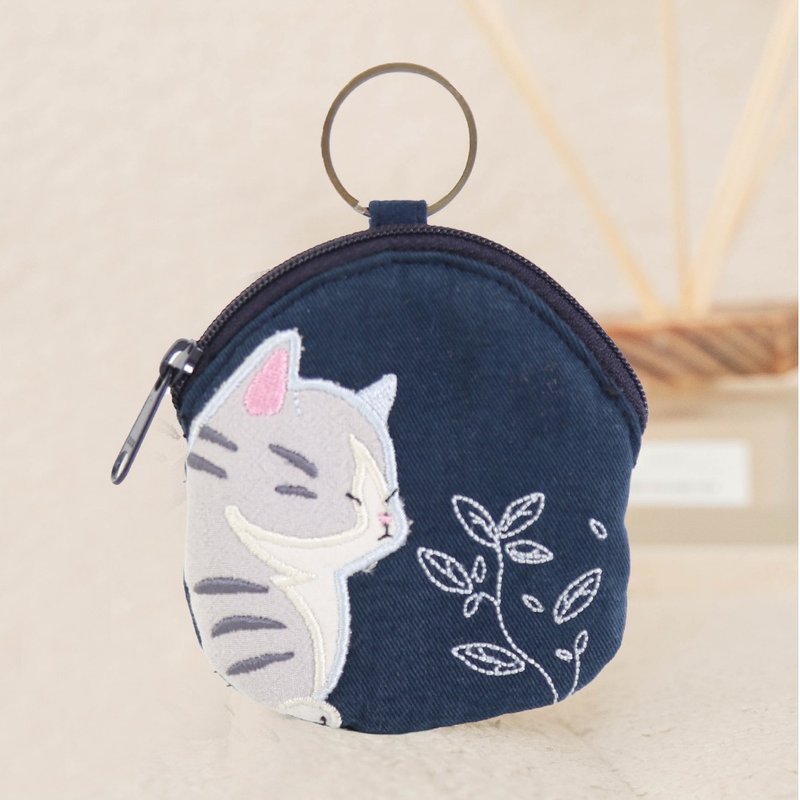 Little Gray Cat Pendant Coin Purse【820528】 - Coin Purses - Cotton & Hemp Blue