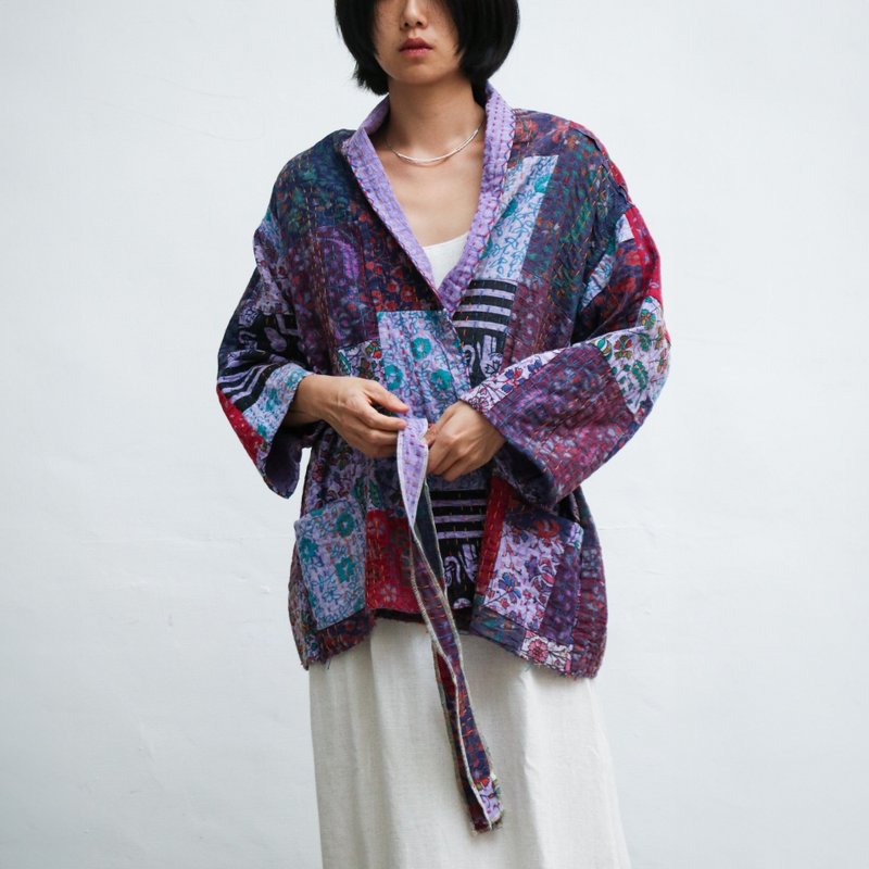 刺繡兩面穿和式外套 淺紫B - 女大衣/外套 - 棉．麻 紫色