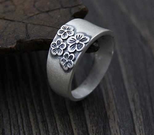 garyjewelry Real S990 Silver Handmade Engraved Plum Blossom Finger Rings Women Elegant