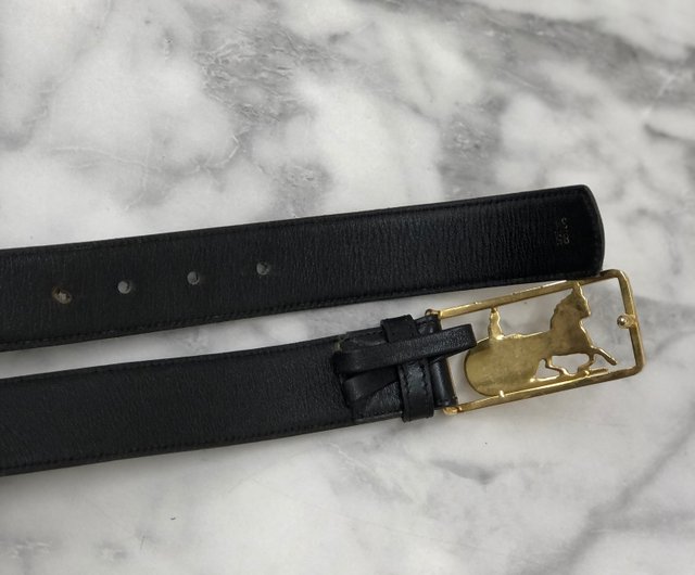 CELINE セリーヌ レザーベルト　ゴールドチェーン　ホースビット 日本直送 名牌中古包 】CELINE セリーヌ 馬車 ホースキャリッジ