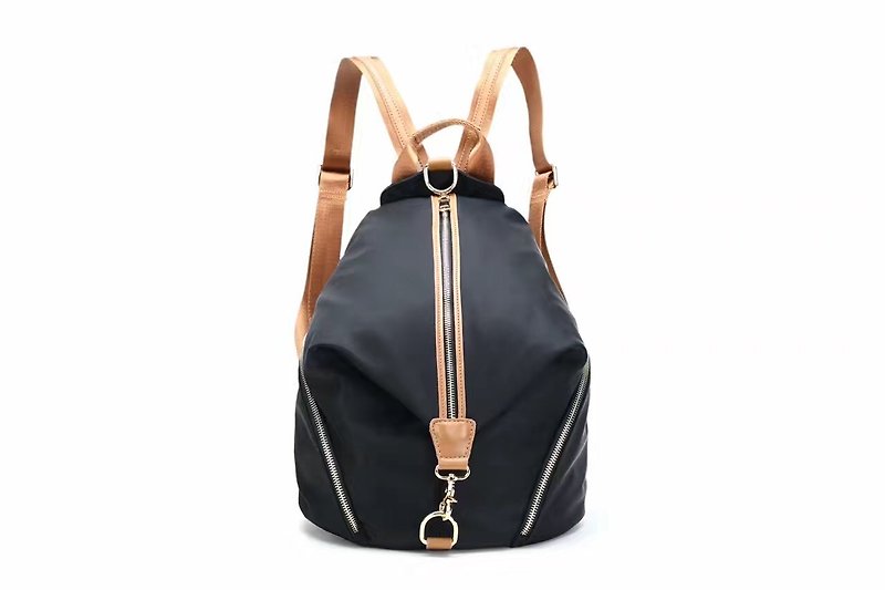 Simple anti-splashing anti-theft backpack / shoulder bag / black / gray / blue / red / purple / military green multi-color optional # 1006 - กระเป๋าเป้สะพายหลัง - วัสดุกันนำ้ สีดำ