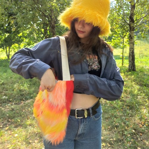 Yellow fur store bag