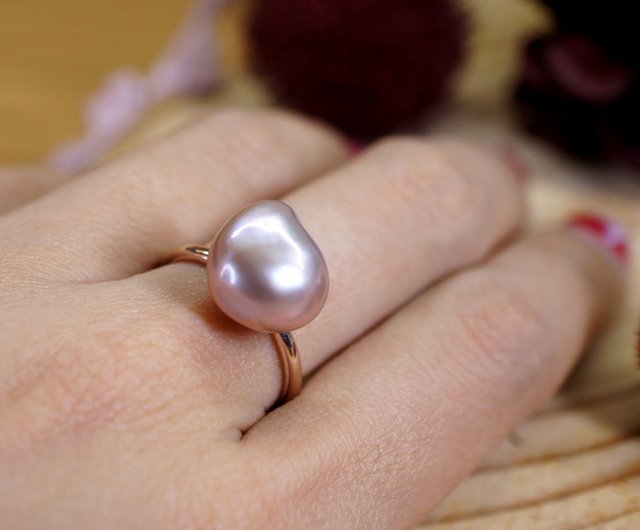 ENCHANTED – Baroque Pink Pearl 18K Rose Gold Plated Silver Ring