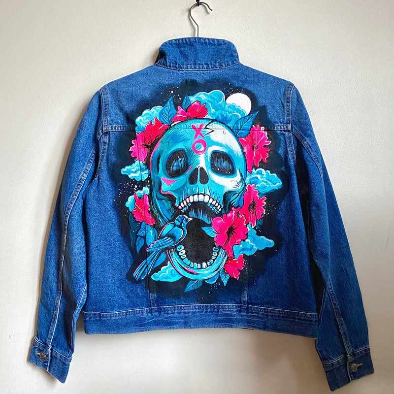 Painted denim jacket skull death's head Jeans jacket Personalized jacket - Men's Coats & Jackets - Cotton & Hemp Multicolor