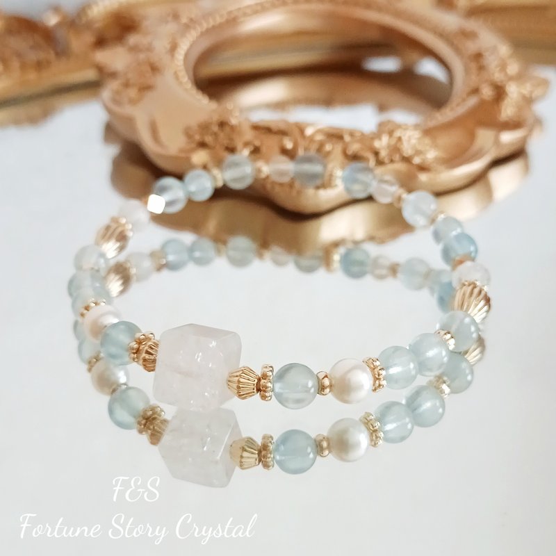 Crystal Bracelet//Aquamarine/White Crystal/Moonlight/Soothing - สร้อยข้อมือ - คริสตัล สีน้ำเงิน