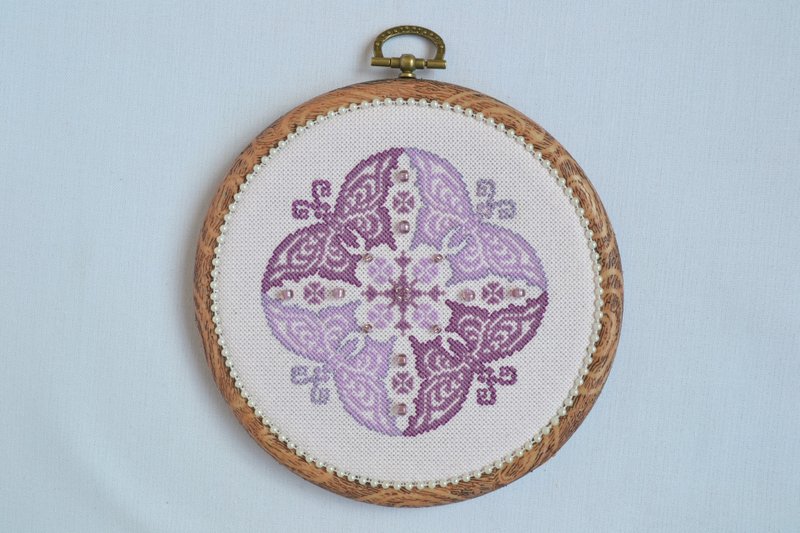 Butterflies Wall Art Hanging Hoop, Hand Embroidered, purple butterfly mandala - กรอบรูป - งานปัก สีม่วง