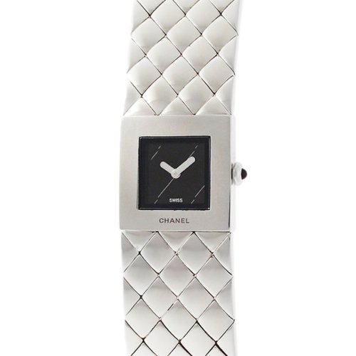 LA LUNE Vintage 日本鑑證古董品選物店 稀有中古二手Chanel Metalaase黑銀色石英古董錶金屬帶女裝手腕錶