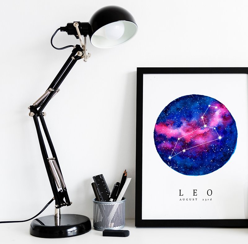 【【Leo】 Zodiac Watercolor Art Print. Constellation Milky Way Horoscope Stars. - Posters - Paper 