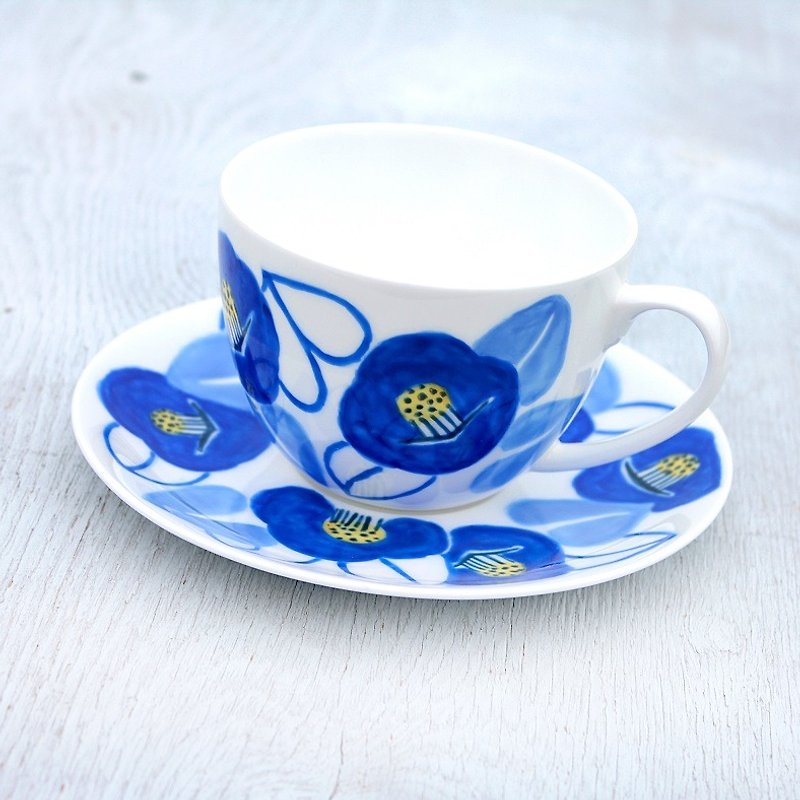 Blue Camellia Cup and Saucer - Mugs - Porcelain Blue