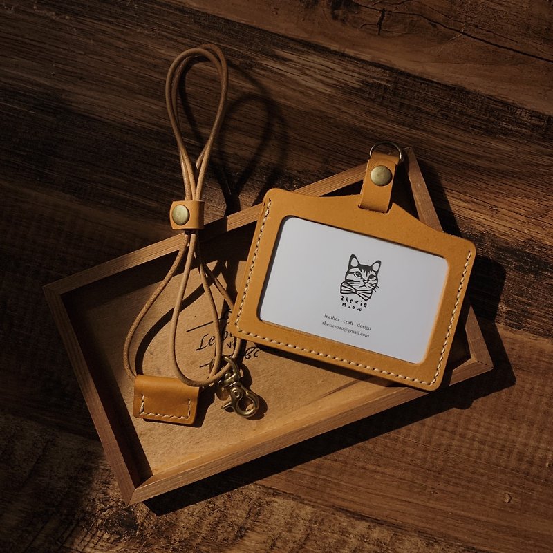[Customized] Horizontal identification ID holder, caramel tea, customized gift, customized graduation (can be engraved) - ID & Badge Holders - Genuine Leather Orange