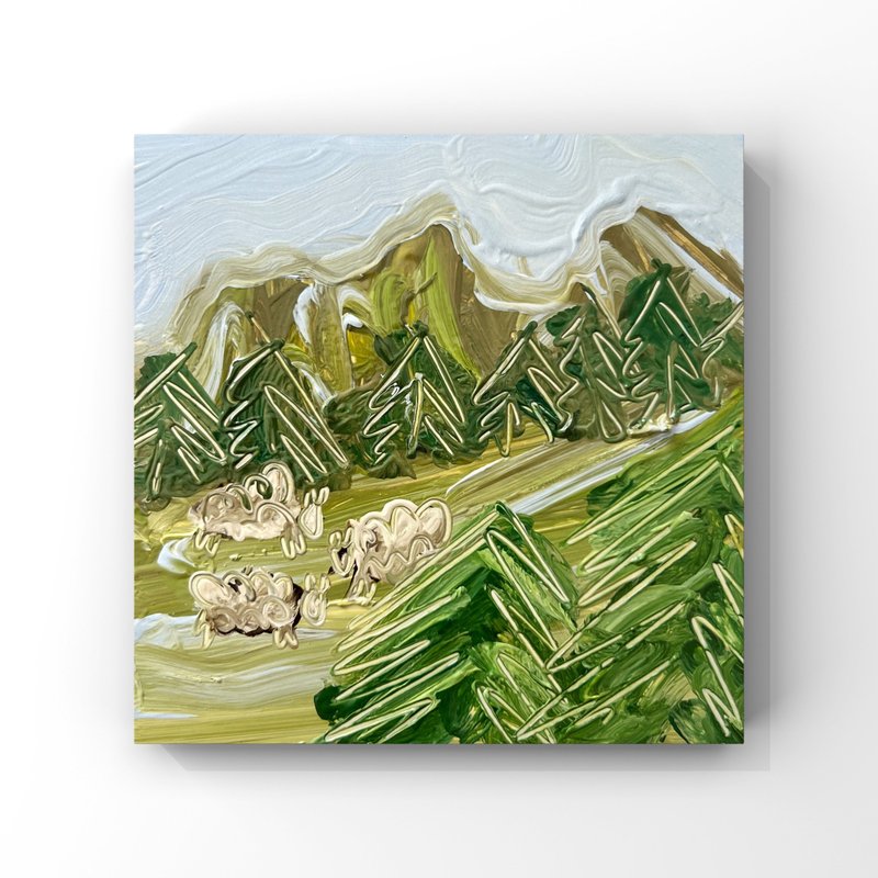 Sheep Oil Painting Semi Abstract Mountain Landscape Alpine Grazing Bavarian Alps - 海報/掛畫/掛布 - 其他材質 多色