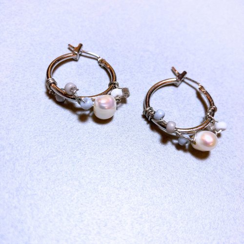 KUMI 淡水串珠環狀耳環