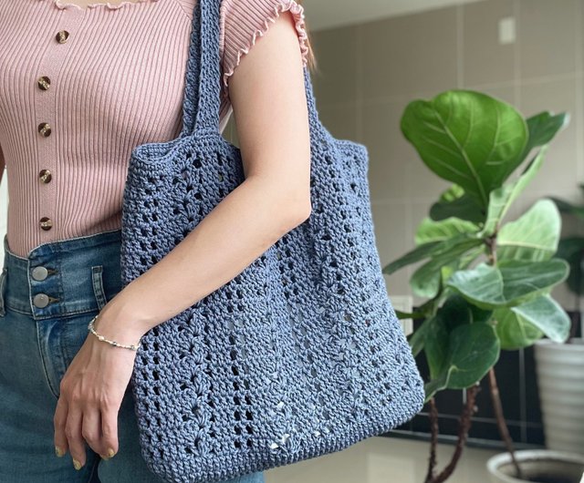 チェック柄の花柄トートバッグ - ショップ clarescrochet トート