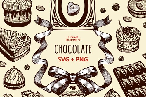 Natali Mias Store Chocolate clipart SVG, Vintage style PNG line art, Dessert Clipart, Candy png